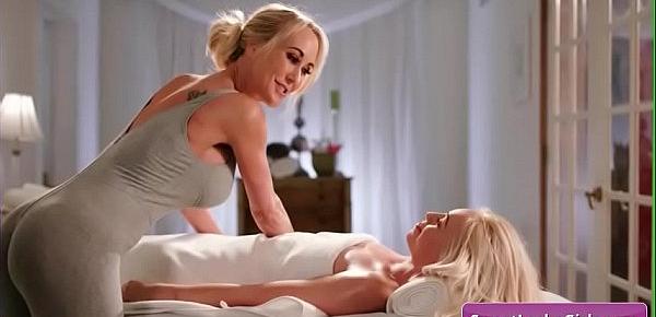  Sexy lesbian blonde hot babes Brandi Love, Lyra Law enjoy very sensual sex massage